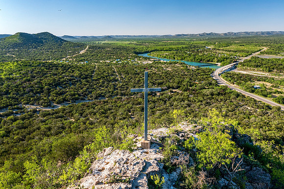 Cross on Shoe Peg Mountain with Lake Nueces in Background